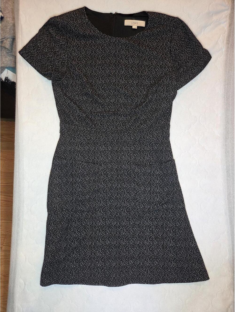 LOFT Black and White Textured Short Sleeve Dress